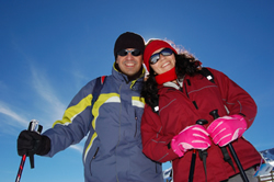 Couple skiing