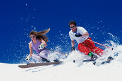 Couple skiing